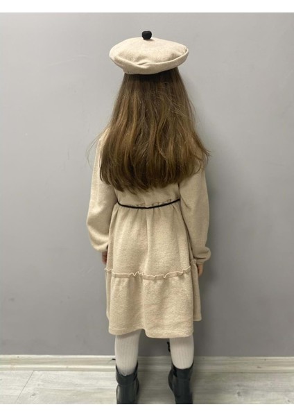 Kaşe Kumaş Şapkalı Kız Çocuk Elbise MNK0559 modelleri
