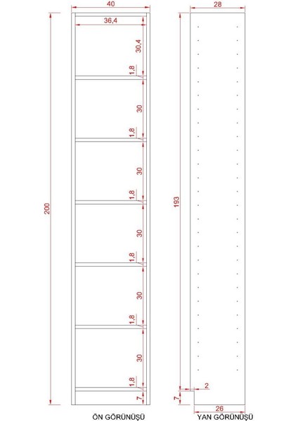 Inforno Suntalam Kitaplık ( 200 x 40 x 28 ) Beyaz ( Parlak )