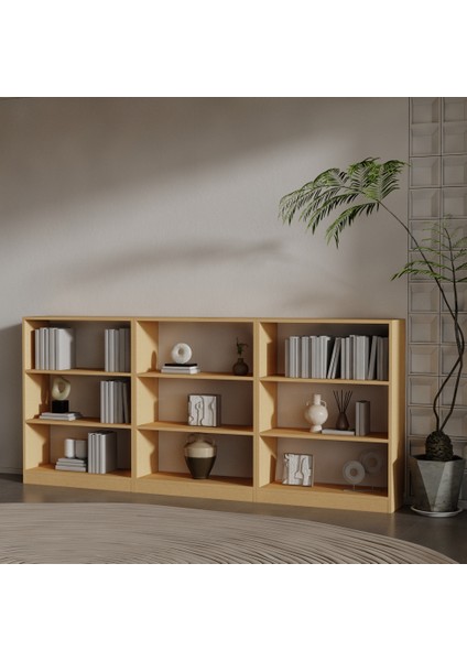 Lucca 3 'lü Suntalam Kitaplık ( 106 x 240 x 28 ) Bambu ( Parlak )
