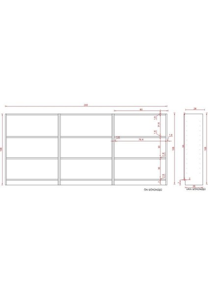 Lucca 3 'lü Suntalam Kitaplık ( 106 x 240 x 28 ) Akçaağaç ( Mat ) fiyatları