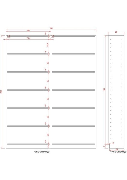 Alizya Suntalam Kitaplık ( 200 x 160 x 28 ) Hareli Ceviz (Mat) fiyatları
