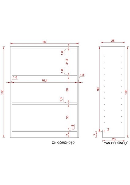 Lucca Suntalam Kitaplık ( 106 x 80 x 28 ) Antrasit ( Mat )