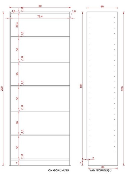 Roni Suntalam Kitaplık ( 200 x 80 x 40 ) Hareli Ceviz (Mat) fiyatları