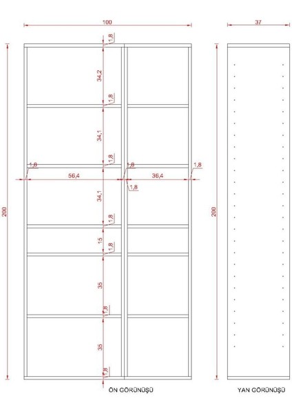 Aro Suntalam Kitaplık ( 200 x 100 x 37 ) Antrasit ( Mat ) fiyatları