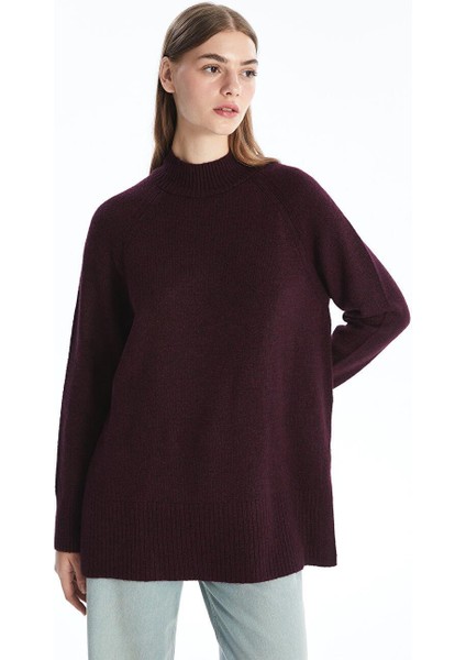 Lcw Modest Dik Yaka Düz Oversize Kadın Triko Tunik