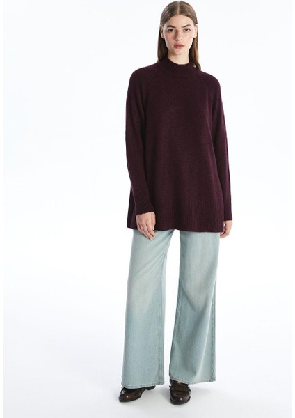 Lcw Modest Dik Yaka Düz Oversize Kadın Triko Tunik
