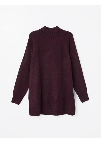 Lcw Modest Dik Yaka Düz Oversize Kadın Triko Tunik