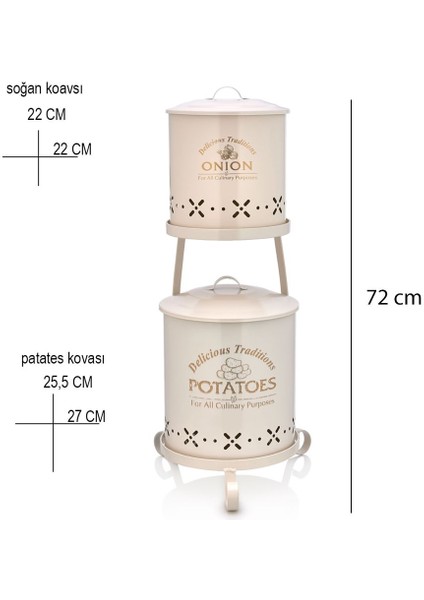 Lüx Ferforje Iki Katlı Metal Patates Soğan Kovası