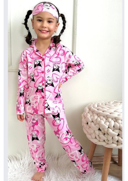 Kuromi Kedi Desenli Kız Çocuk Pijama Takımı - Pembe