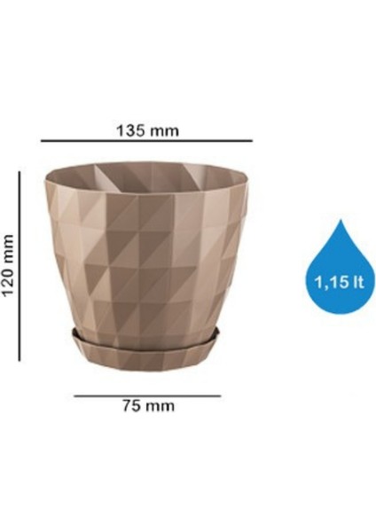 Baklava Desenli Dekoratif Plastik Saksı 1,1 Lt