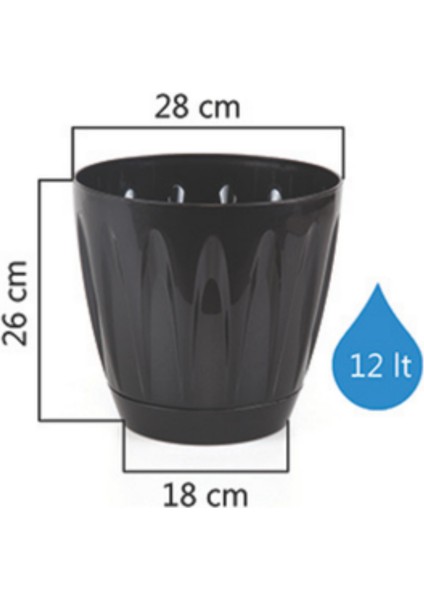 Papatya Saksı 12 Lt Parlak Plastik Kendinden Tabaklı Drenajlı Çiçek Saksısı
