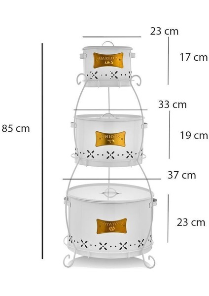 Üç Katlı Patates, Soğan ve Sarımsak Saklama Seti.beyaz