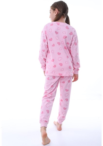 %100 Pamuk Kalp Desenli Garson Boy Kız Çocuk Pijama Takımı - Pembe modelleri