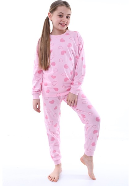 %100 Pamuk Kalp Desenli Garson Boy Kız Çocuk Pijama Takımı - Pembe fırsatları