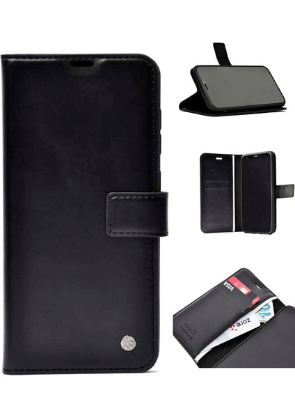 - Samsung Galaxy A01 - Kılıf 360 Full Koruma Kapakli Kartlikli Kart Bölmeli Cüzdan Kilif - Siyah - T12490