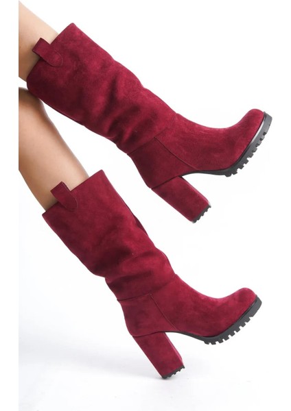 ARTI-ARTI006-0136 Kadın Platform Topuklu Bordo Süet Çizme
