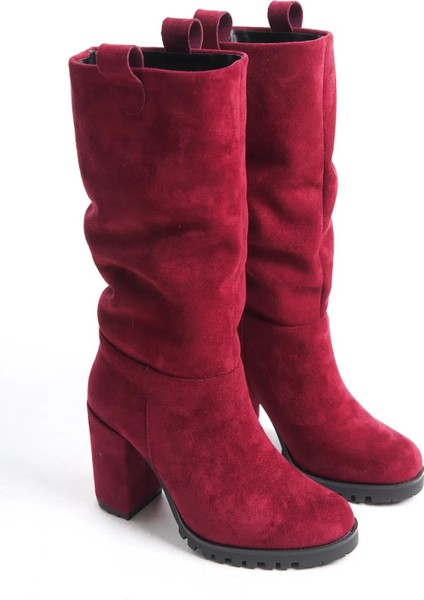 ARTI-ARTI006-0136 Kadın Platform Topuklu Bordo Süet Çizme