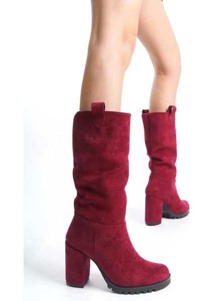 ARTI-ARTI006-0136 Kadın Platform Topuklu Bordo Süet Çizme