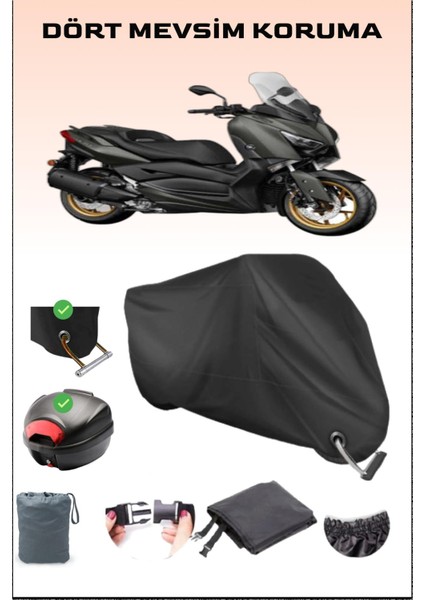 Yamaha X-Max 250 Tech Max Için Arka Çanta Ve Kilit Uyumlu Siyah Motosiklet Branda, Güvenli
