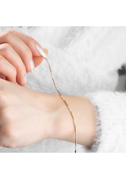 14 Ayar Altın Mini Toplu Çubuk Bileklik modelleri