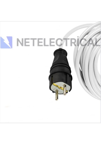 Kauçuk 2'li Topraklı Grup Priz Uzatma Kablosu 1 Metre 3x2,5 Mm² Ttr Kalın Beyaz Kablolu