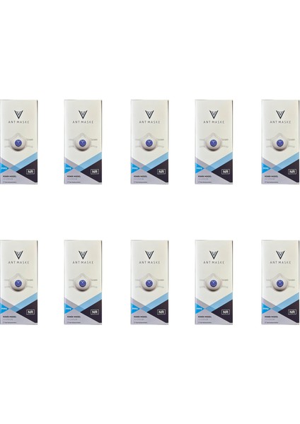 Beyaz Ventilli FFP2 Nr Boya Konik Maske - 25 Adetlik 10 Paket