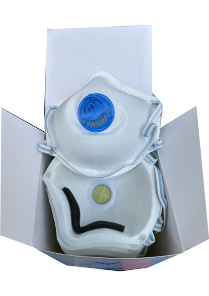 Beyaz Ventilli FFP2 Nr Boya Konik Maske - 25 Adetlik 10 Paket indirimleri