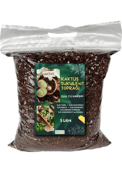 Kaktüs Sukulent Toprağı 5 Lt- 7'li Özel Karışım(Akıllı Gübre Katk
