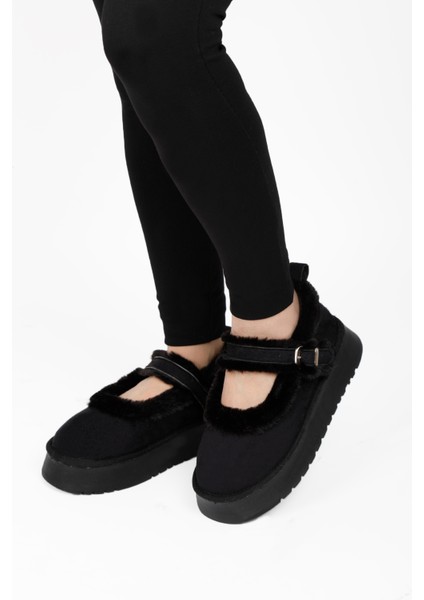 Kadın Kalın Tabanlı Içi Kürklü Peluş Babet Ayakkabı fırsatları