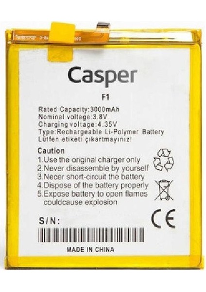 Casper Via F1 Uyumlu Ithal Pil