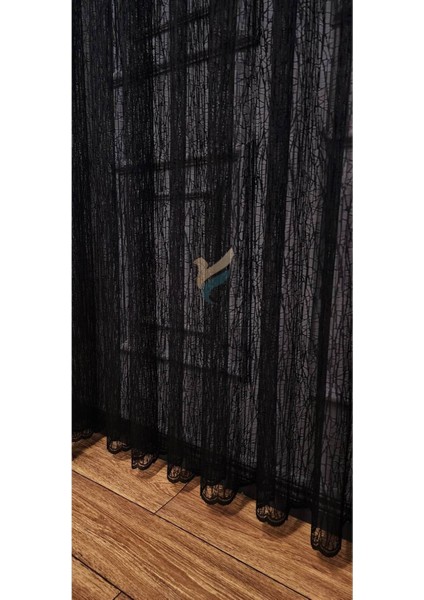 Siyah 2kat Pileli Tül Perde Cam Kırığı Yeni Moda Tül Perde