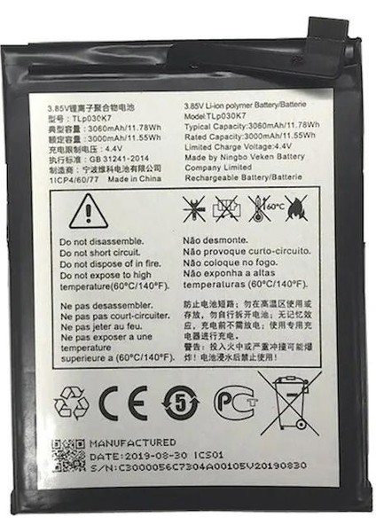 Alcatel 1s 5024D TLP030K7 Uyumlu Ithal Pil