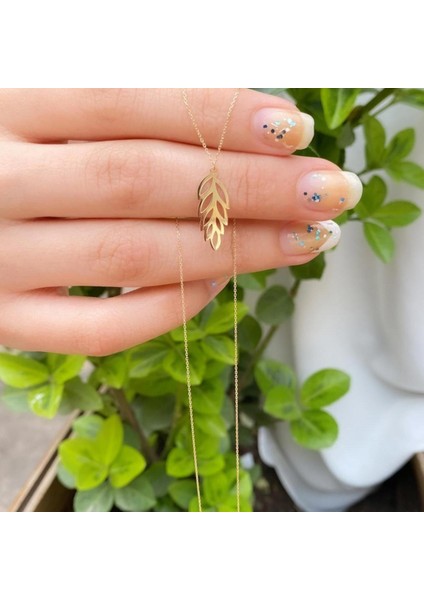 14 Ayar Altın Uzun Yaprak Kolye modelleri