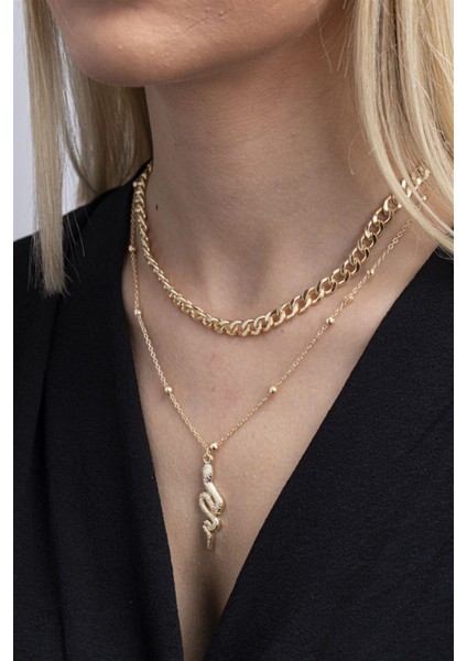 Yılan Figürlü Kombin Kolye