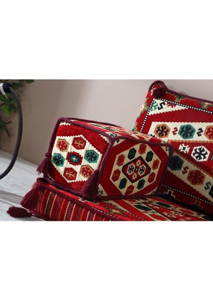 Şark Köşesi Takımı , 95 cm Yer Minderi Takımı (Sünger Dahil) Yörük Kırmızı Modeli (3 Parça) modelleri