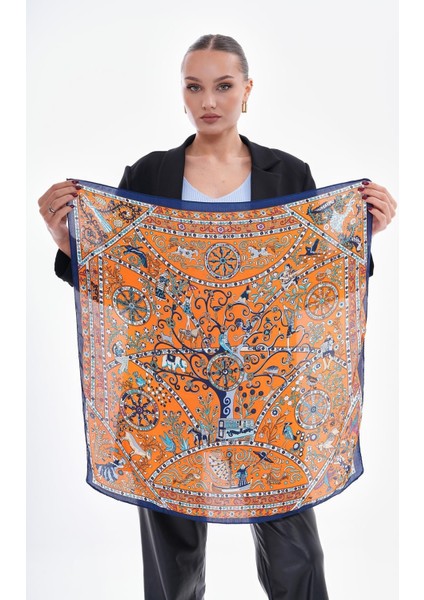 15261 Desenli Lacivert Bandana Fular 70X70 cm