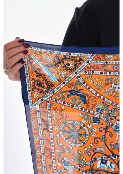 15261 Desenli Lacivert Bandana Fular 70X70 cm