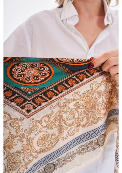 15259 Patchwork Desenli Ekru Bandana Fular