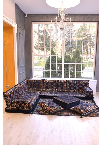 Şark Köşesi Takımı Konsepti Lacivert Buhara Modeli Koltuk Takımı Sünger Dahil (13 Parça) modelleri