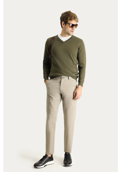 Slim Fit Dar Kesim Likralı Kanvas / Chino Pantolon