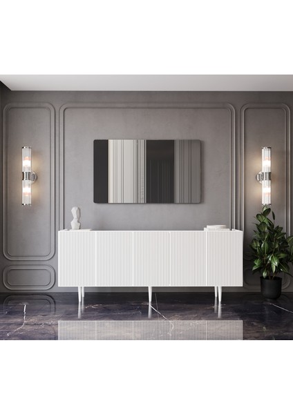 Capella Mdf 5 Kapaklı Raflı Ahşap Ayaklı 200 cm Konsol (200 x 80 x 40 cm )