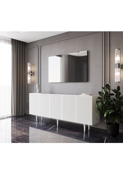 Capella Mdf 5 Kapaklı Raflı Ahşap Ayaklı 200 cm Konsol (200 x 80 x 40 cm ) fiyatları