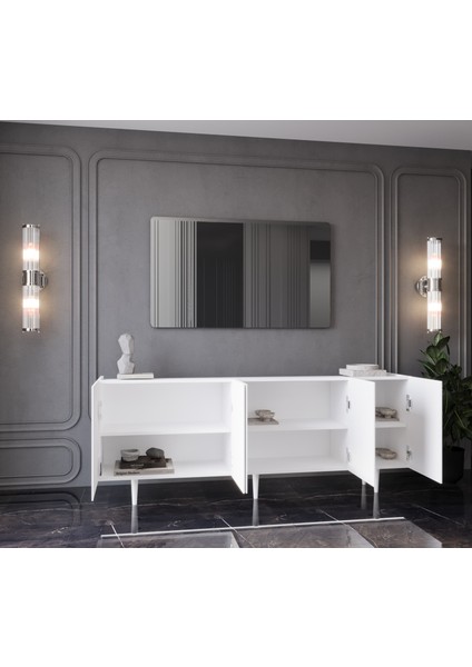 Capella Mdf 5 Kapaklı Raflı Ahşap Ayaklı 200 cm Konsol (200 x 80 x 40 cm ) modelleri