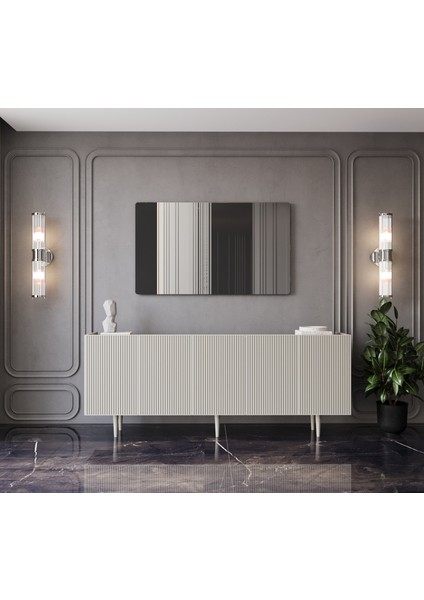 Capella Mdf 5 Kapaklı Raflı Ahşap Ayaklı 200 cm Konsol (200 x 80 x 40 cm )