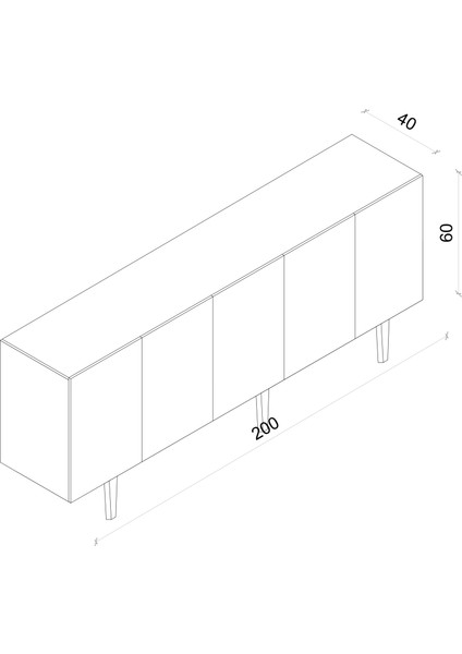 Capella Mdf 5 Kapaklı Raflı Ahşap Ayaklı 200 cm Konsol (200 x 80 x 40 cm )