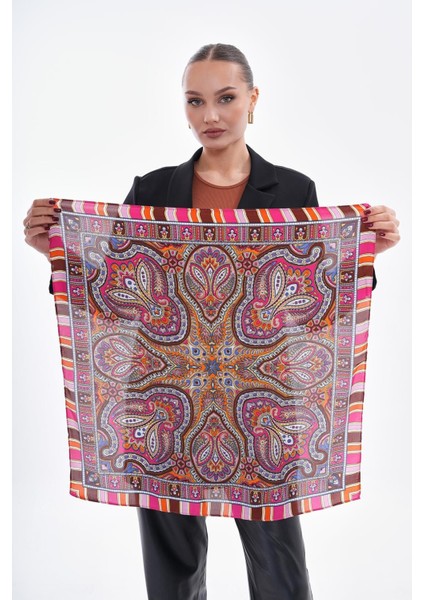 15270 Patchwork Desenli Bej Bandana Fular