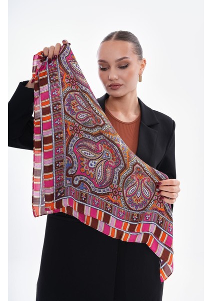 15270 Patchwork Desenli Bej Bandana Fular