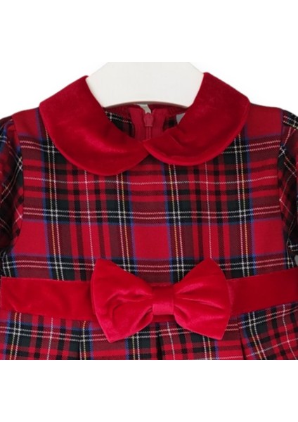 – Ekoseli, Kadife Yaka ve Kemer Detaylı Kız Bebek Elbise - Kırmızı (9-24Ay) fırsatları