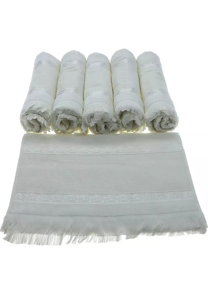 Saçaklı Ara Boşluklu Kadife Etamin Havlu 50X90 Ekru 6 Adet