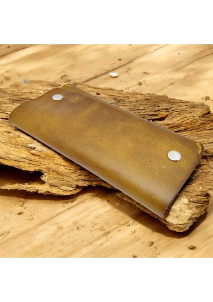 Cy Leather Luxette El Yapımı Camel Hakiki Deri Erkek Kadın Unisex Portföy Cüzdanı